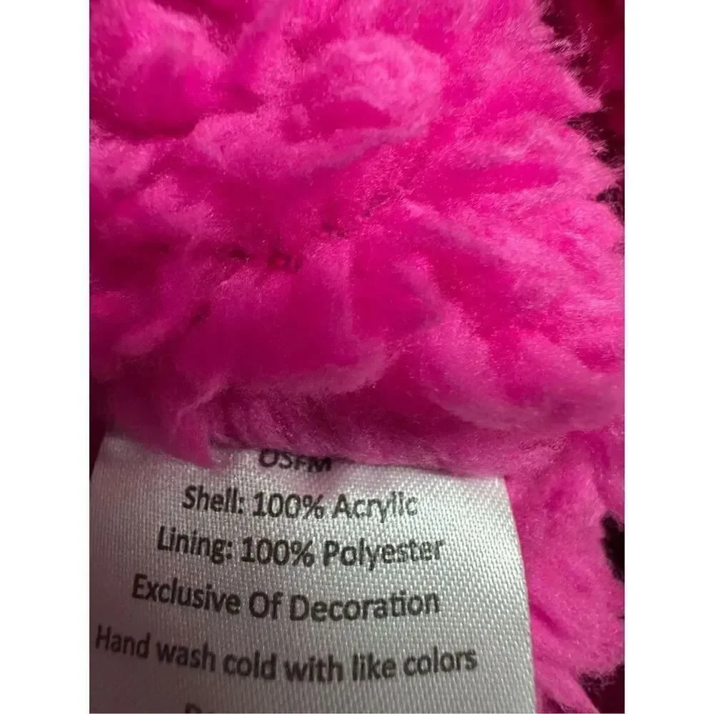 Girl Owl Beanie Hat Gray Pink Lined Fleece One Size